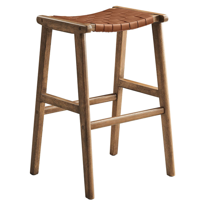 Saoirse Leather Wood Bar Stool Set of 2 by Modway