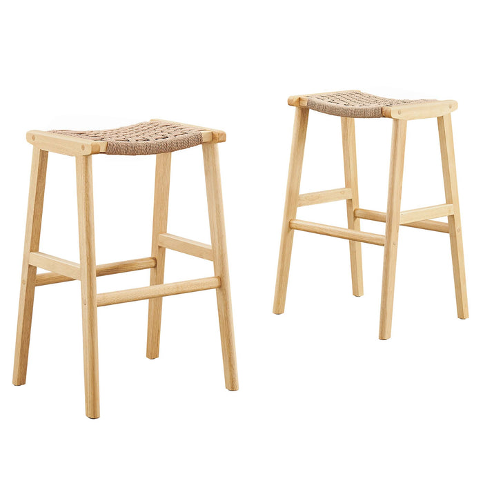 Saoirse Woven Rope Wood Bar Stool Set of 2 by Modway