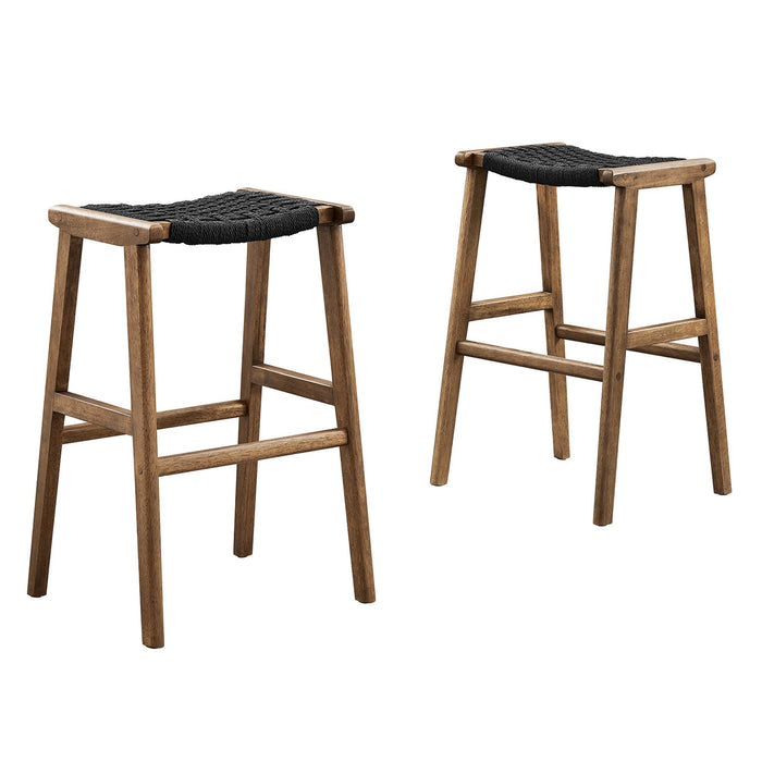 Saoirse Woven Rope Wood Bar Stool Set of 2 by Modway