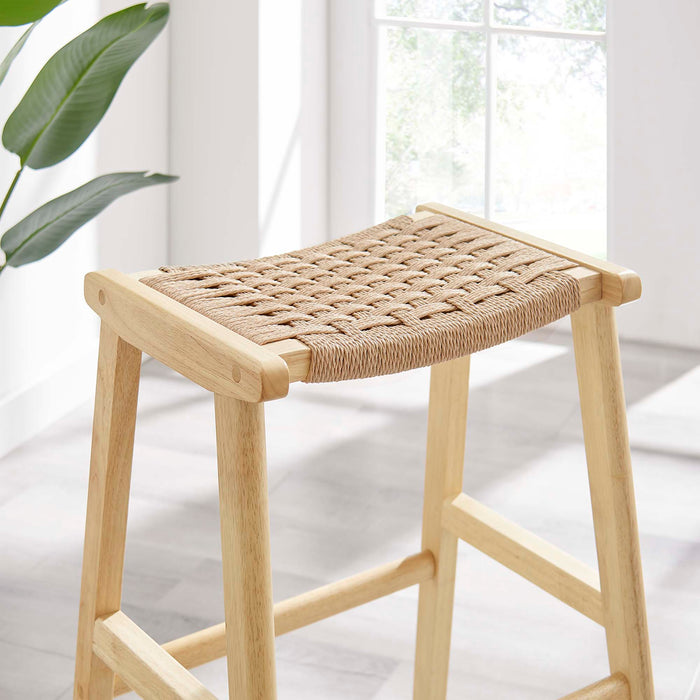 Saoirse Woven Rope Wood Bar Stool Set of 2 by Modway