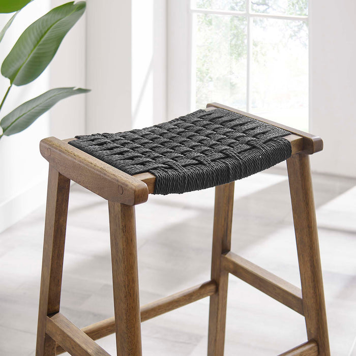 Saoirse Woven Rope Wood Bar Stool Set of 2 by Modway