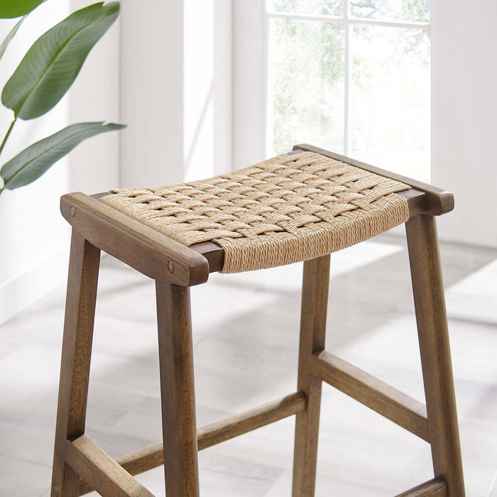 Saoirse Woven Rope Wood Bar Stool Set of 2 by Modway