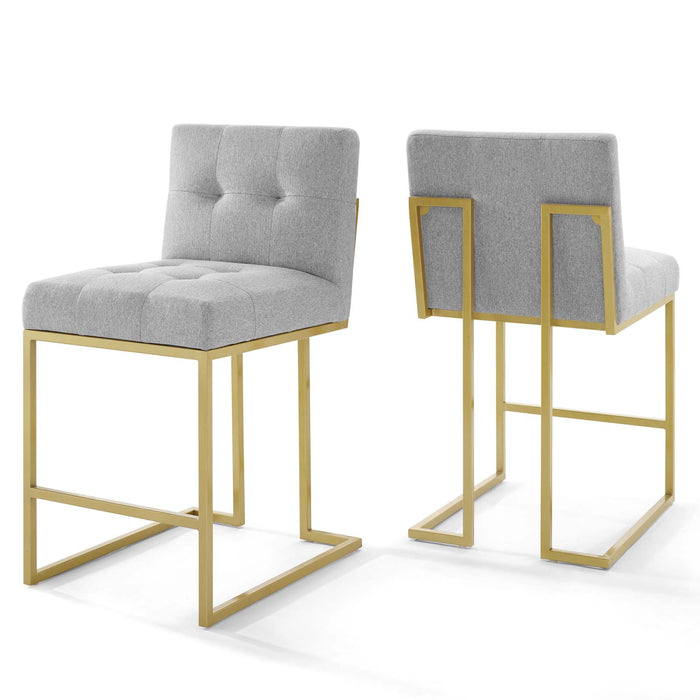 Privy Gold Stainless Steel Upholstered Fabric Counter Stool Set of 2 by Modway