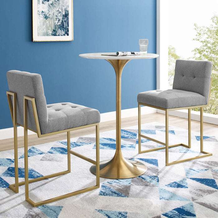 Privy Gold Stainless Steel Upholstered Fabric Counter Stool Set of 2 by Modway