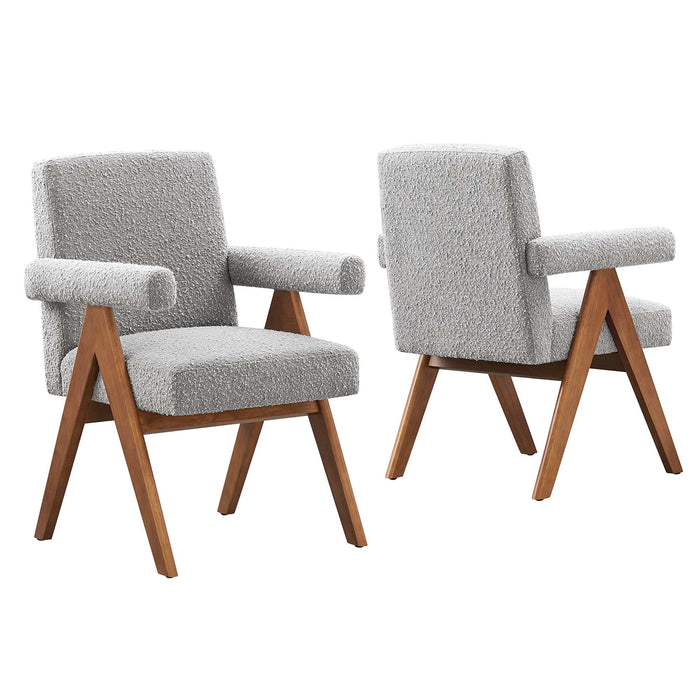 Lyra Boucle Fabric Dining Room Chair Set of 2 by Modway