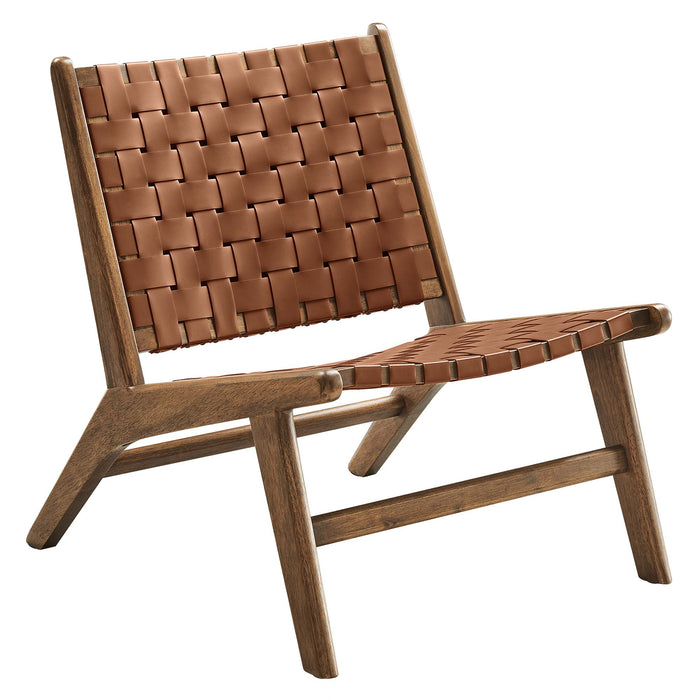 Saoirse Leather Wood Accent Lounge Chair by Modway