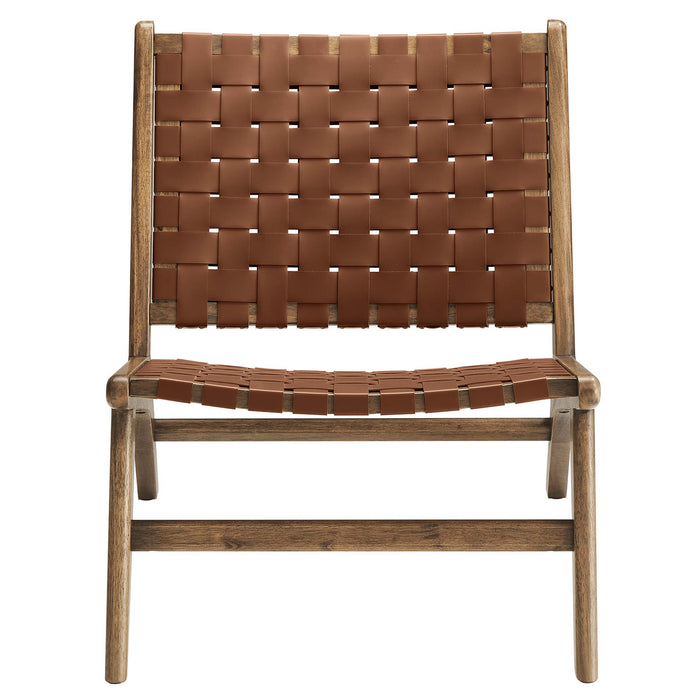 Saoirse Leather Wood Accent Lounge Chair by Modway