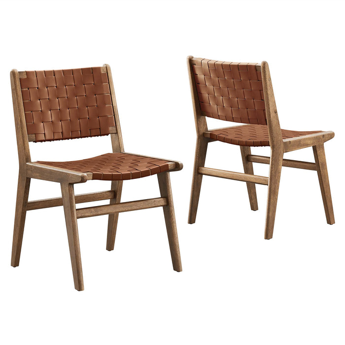 Saoirse Leather Wood Dining Side Chair Set of 2 by Modway