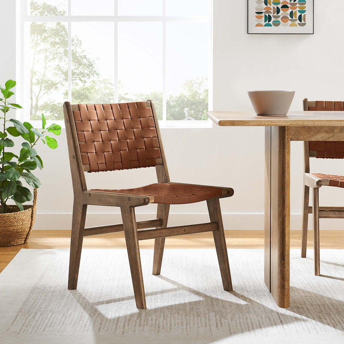 Saoirse Leather Wood Dining Side Chair Set of 2 by Modway