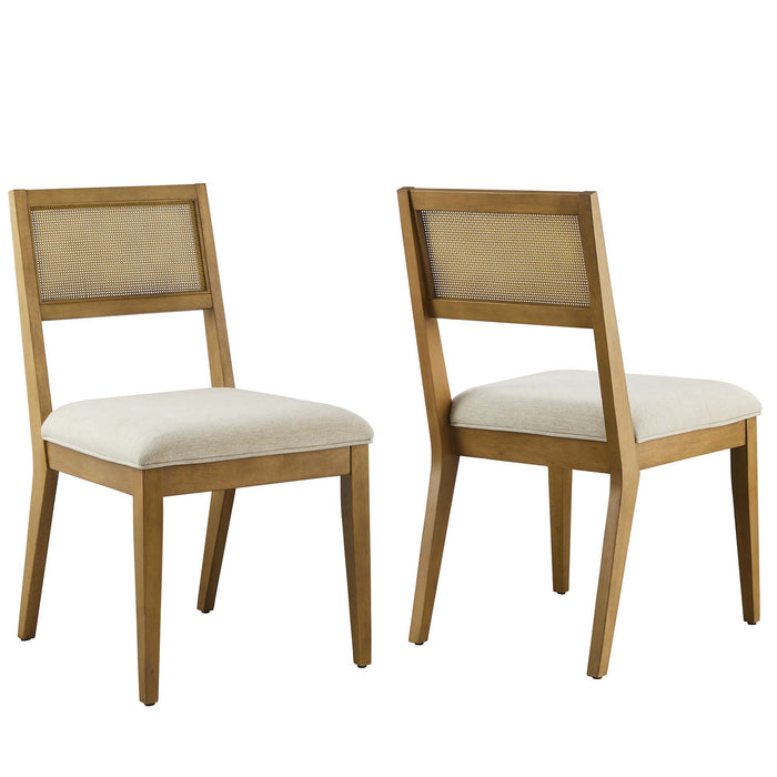 Nimba Faux Rattan Fabric Dining Chairs Set of 2 by Modway