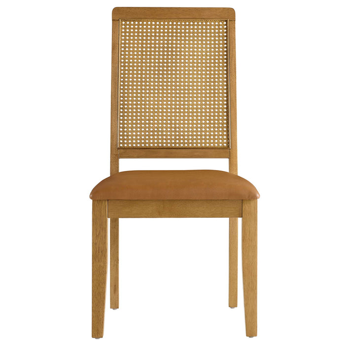 Arlo Vegan Leather Upholstered Faux Rattan and Wood Dining Side Chairs Set of 2 by Modway