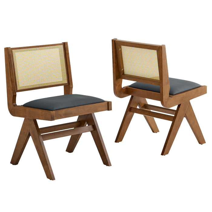 Thera Vegan Leather and Cane Dining Side Chairs Set of 2 by Modway