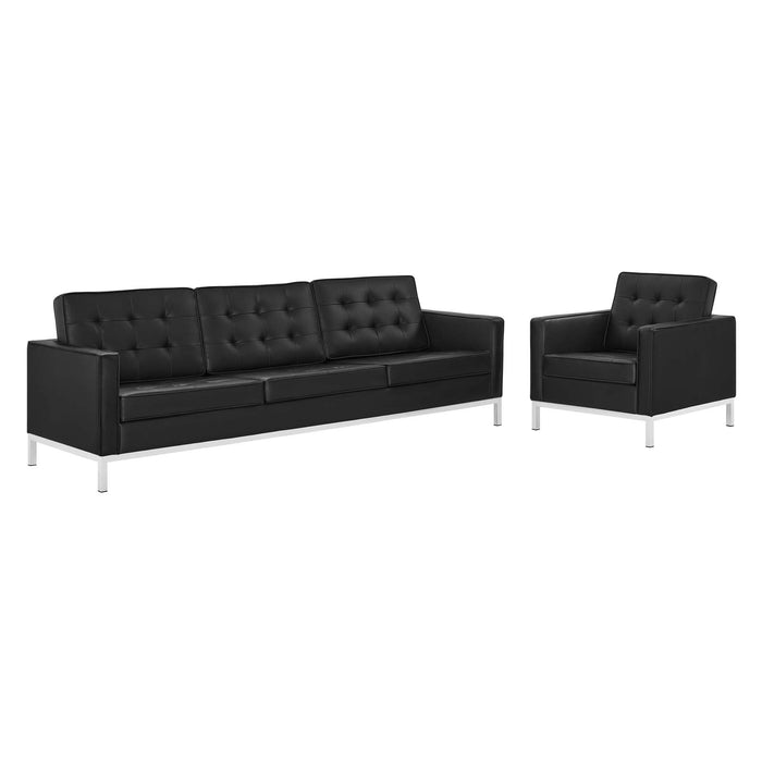 Loft Tufted Upholstered Faux Leather Sofa and Armchair Set by Modway