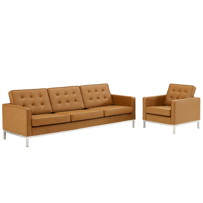 Loft Tufted Upholstered Faux Leather Sofa and Armchair Set by Modway