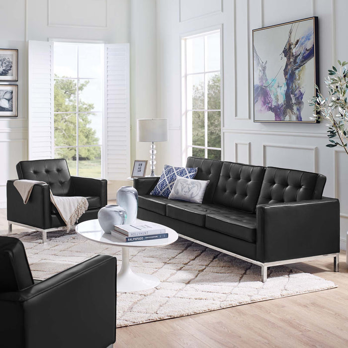 Loft Tufted Upholstered Faux Leather Sofa and Armchair Set by Modway