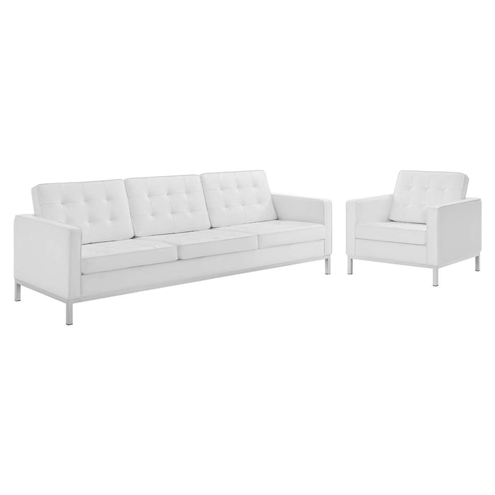 Loft Tufted Upholstered Faux Leather Sofa and Armchair Set by Modway