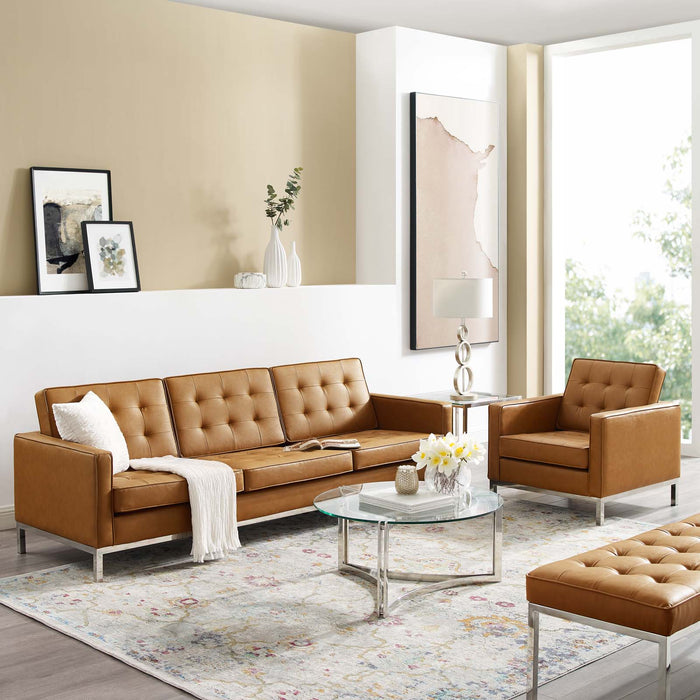 Loft Tufted Upholstered Faux Leather Sofa and Armchair Set by Modway