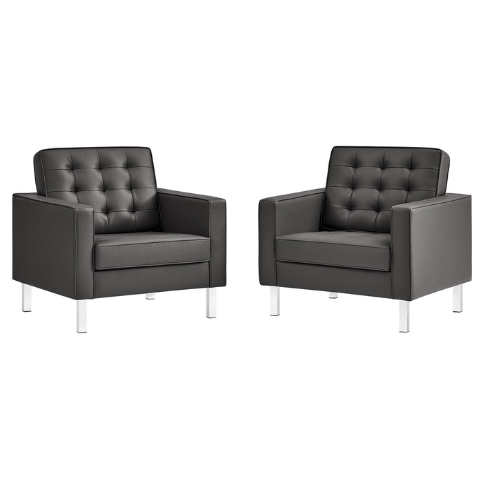 Loft Tufted Vegan Leather Armchairs Set of 2 by Modway