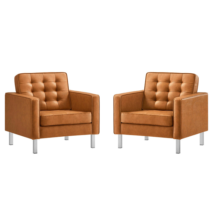 Loft Tufted Vegan Leather Armchairs Set of 2 by Modway