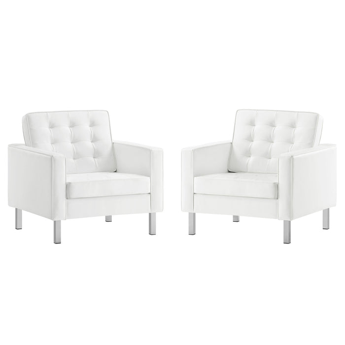 Loft Tufted Vegan Leather Armchairs Set of 2 by Modway