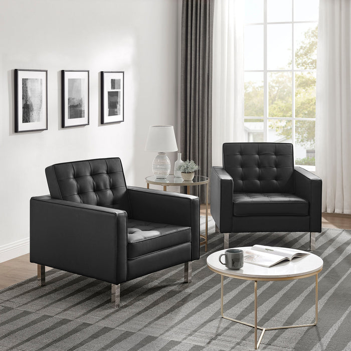 Loft Tufted Vegan Leather Armchairs Set of 2 by Modway