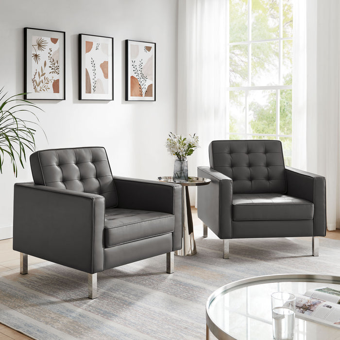 Loft Tufted Vegan Leather Armchairs Set of 2 by Modway