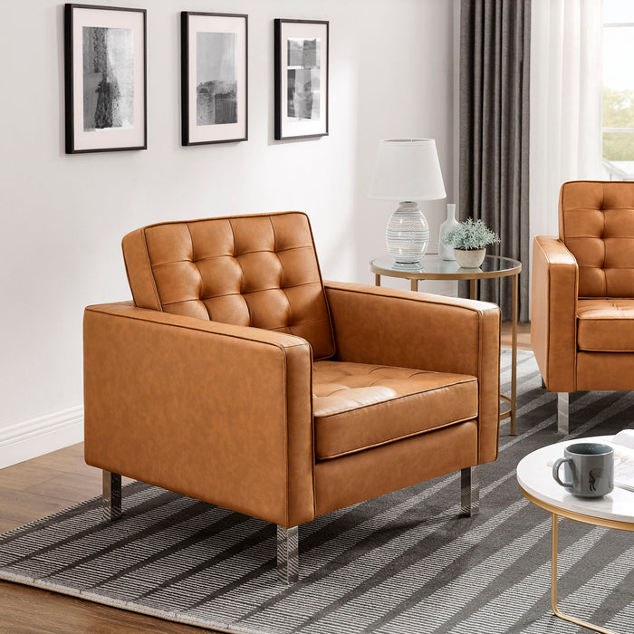 Loft Tufted Vegan Leather Armchairs Set of 2 by Modway