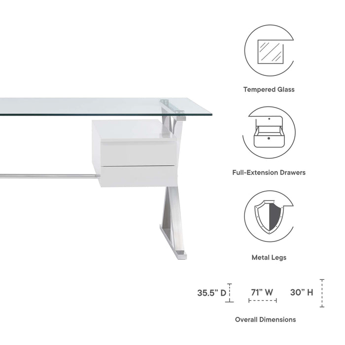 Sector 71" Glass Top Glass Office Desk by Modway