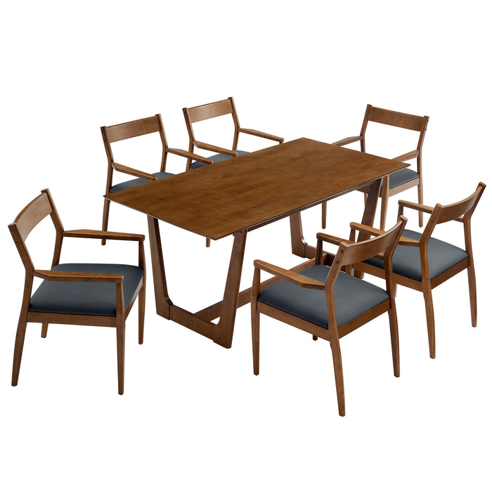 Solara 7-Piece Wood Dining Set with Vegan Leather Armchairs by Modway