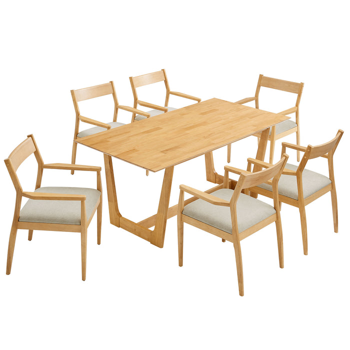 Solara 7-Piece Wood Dining Set with Fabric Upholstered Armchairs by Modway