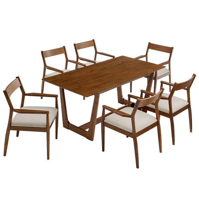 Solara 7-Piece Wood Dining Set with Fabric Upholstered Armchairs by Modway