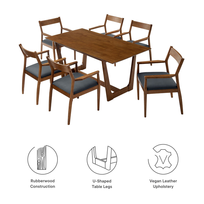 Solara 7-Piece Wood Dining Set with Vegan Leather Armchairs by Modway