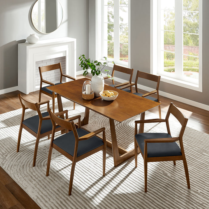 Solara 7-Piece Wood Dining Set with Vegan Leather Armchairs by Modway