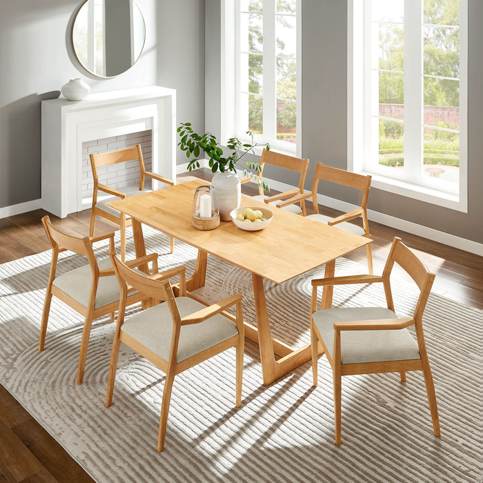 Solara 7-Piece Wood Dining Set with Fabric Upholstered Armchairs by Modway