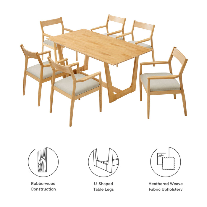 Solara 7-Piece Wood Dining Set with Fabric Upholstered Armchairs by Modway