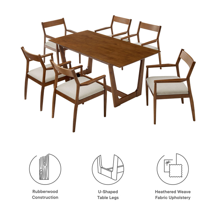 Solara 7-Piece Wood Dining Set with Fabric Upholstered Armchairs by Modway