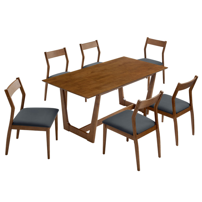 Solara 7-Piece Wood Dining Set with Vegan Leather Side Chairs by Modway