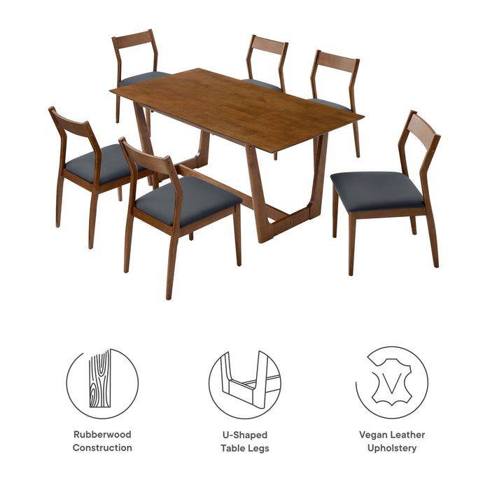 Solara 7-Piece Wood Dining Set with Vegan Leather Side Chairs by Modway