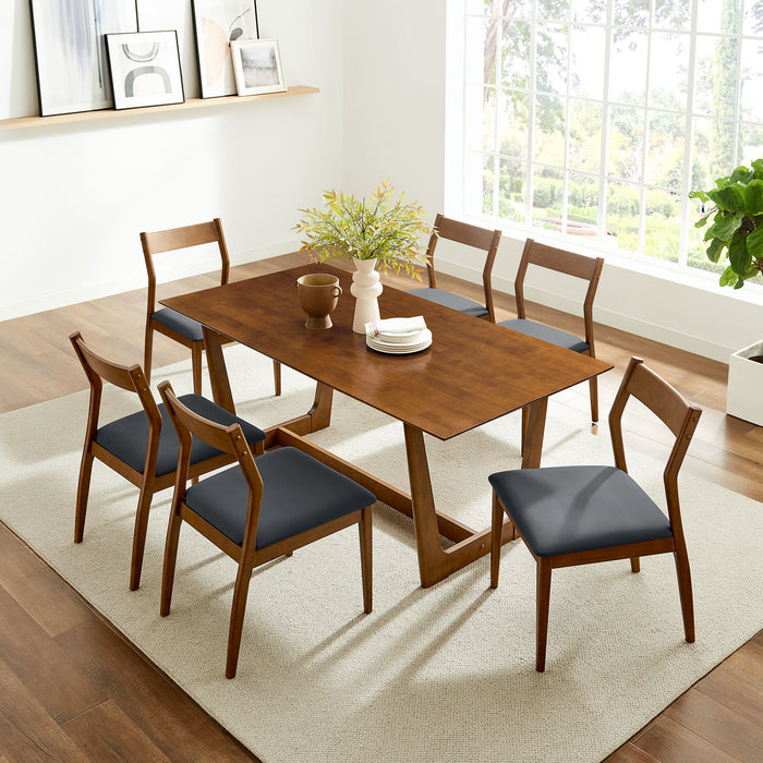 Solara 7-Piece Wood Dining Set with Vegan Leather Side Chairs by Modway