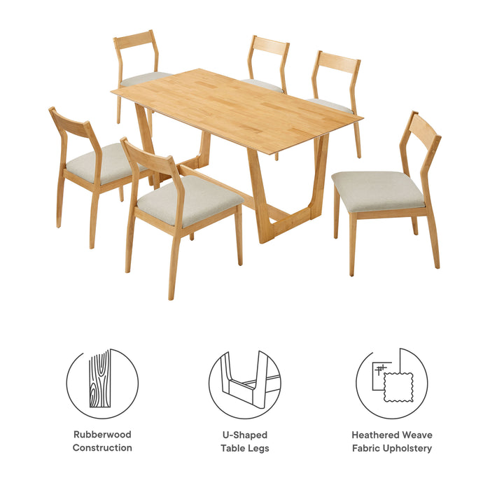 Solara 7-Piece Wood Dining Set with Fabric Upholstered Side Chairs by Modway