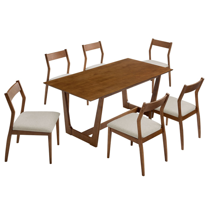 Solara 7-Piece Wood Dining Set with Fabric Upholstered Side Chairs by Modway