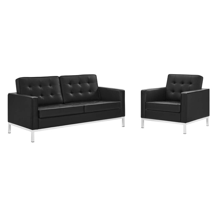 Loft Tufted Upholstered Faux Leather Loveseat and Armchair Set by Modway