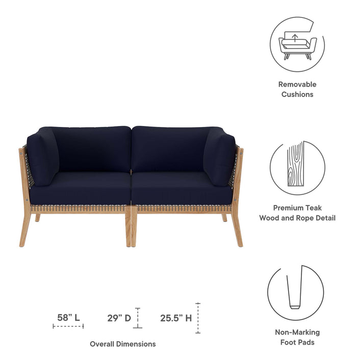 Clearwater Outdoor Patio Teak Wood Loveseat by Modway