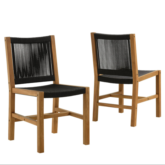 Vienna Outdoor Patio Teak and Rope Armless Dining Chairs Set of 2 by Modway