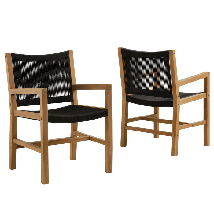 Vienna Outdoor Patio Teak and Rope Dining Armchairs Set of 2 by Modway