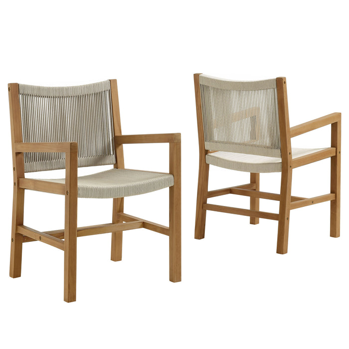 Vienna Outdoor Patio Teak and Rope Dining Armchairs Set of 2 by Modway