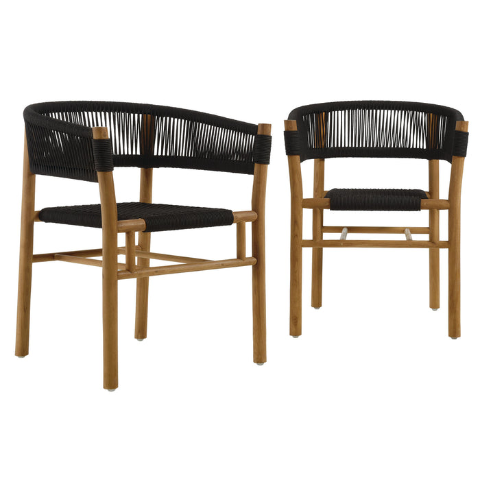 Vienna Outdoor Patio Teak and Rope Curved-Back Dining Armchairs Set of 2 by Modway