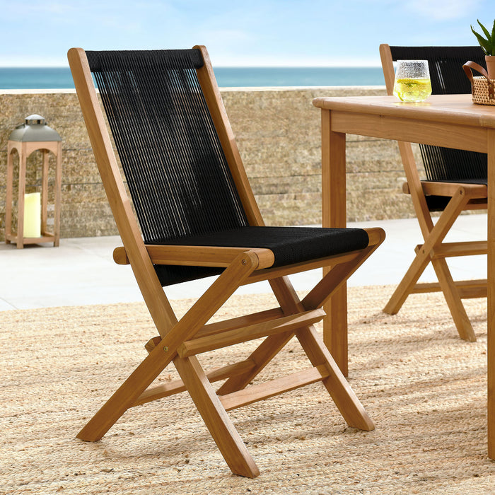 Vienna Outdoor Patio Teak and Rope Folding Chairs Set of 4 by Modway