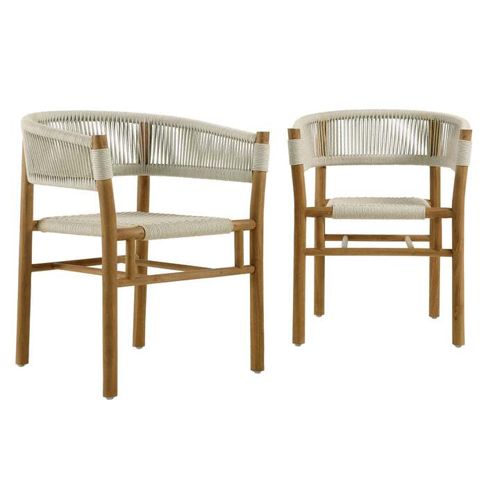 Vienna Outdoor Patio Teak and Rope Curved-Back Dining Armchairs Set of 2 by Modway