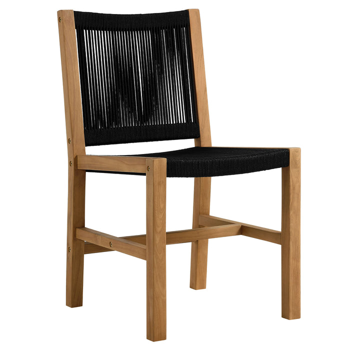 Vienna Outdoor Patio Teak and Rope Armless Dining Chairs Set of 2 by Modway